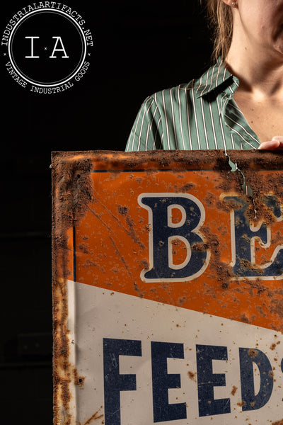 Antique Beacon Feeds Self-Framed Tin Litho Advertising Sign