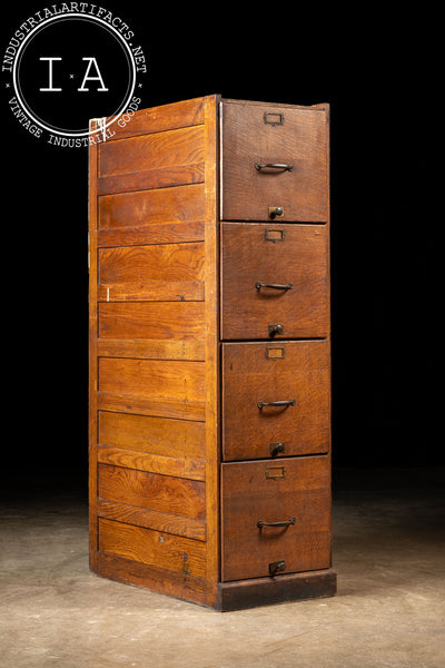 Antique Oak Filing Cabinet with Brass Hardware