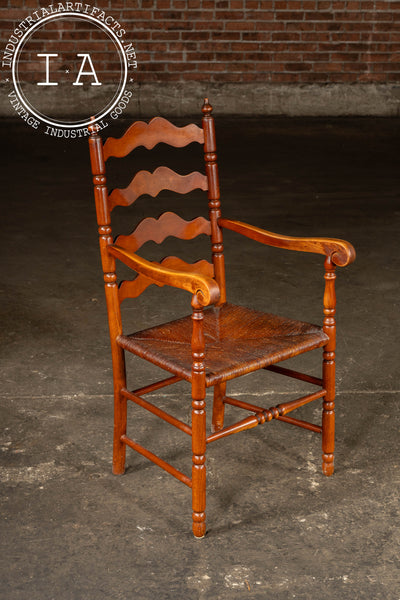 Set Of Seven Mid-Century French Country Ladder Back Chairs with Rush Seats