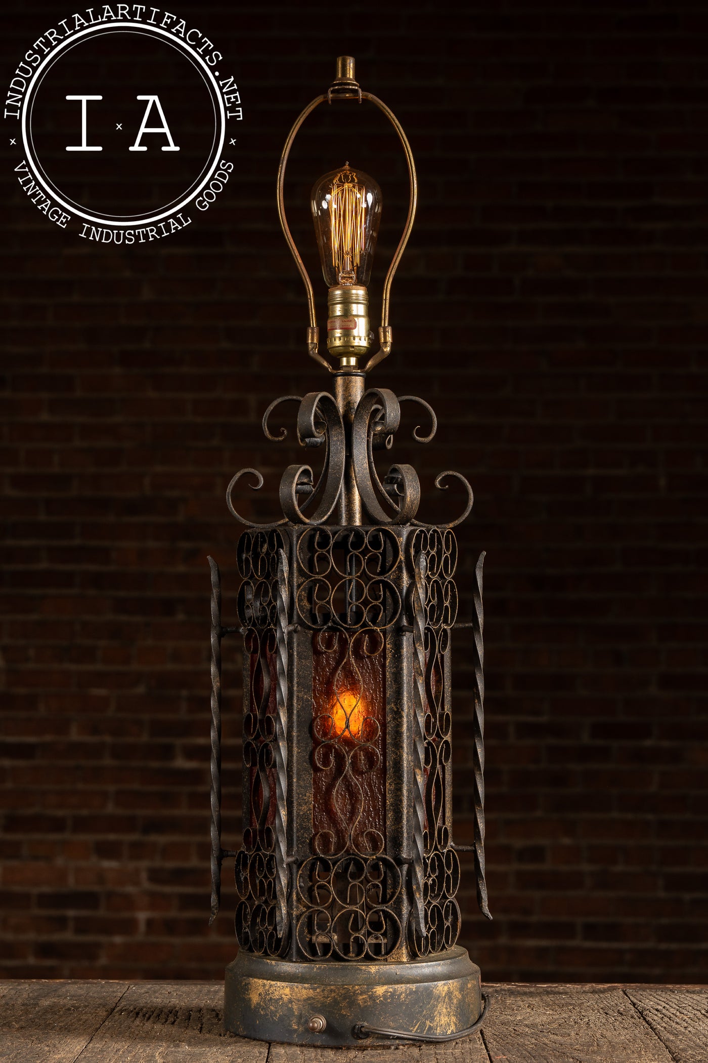 Vintage Spanish Revival Wrought Iron Table Lamp with Mica Shade Panels