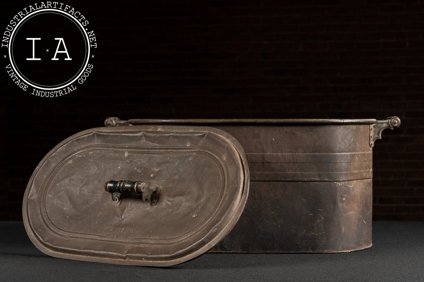 Antique Oval Metal Wash Basin with Lid by Rochester