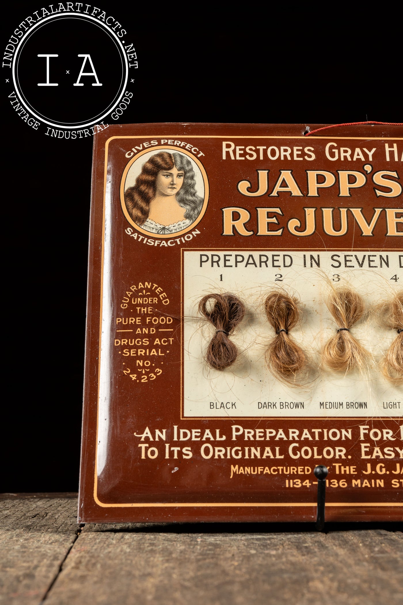 Early 20th Century Japp's Hair Rejuvenator Tin Litho Advertising Sign