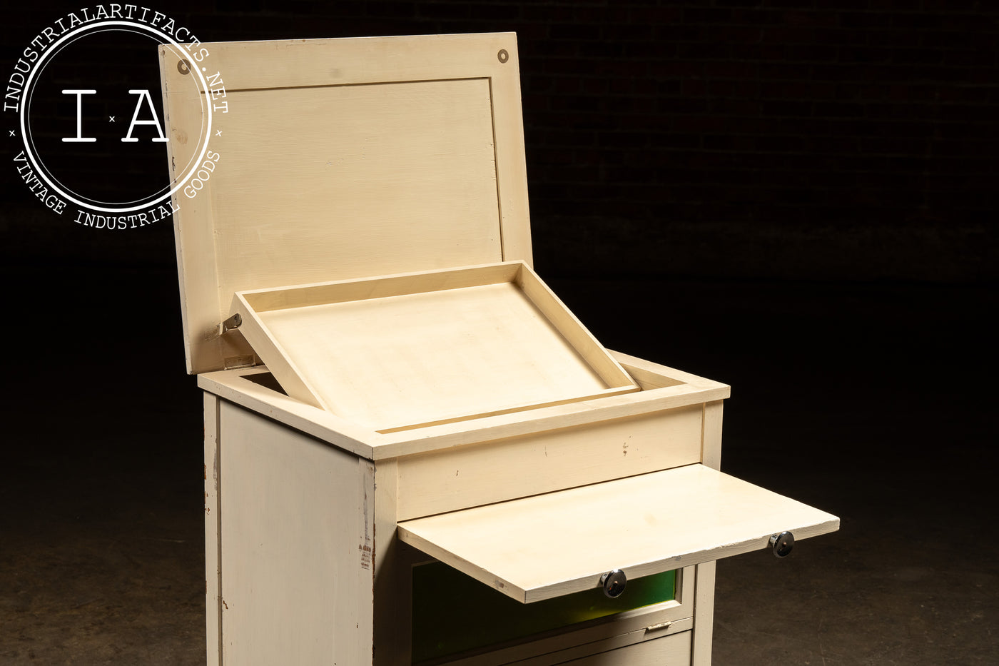 Antique Printer's Cabinet with Light-Safe Viewing Window by Hamilton
