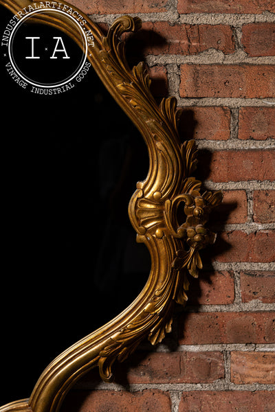 Antique Massive French Giltwood Mirror with Floral Crest