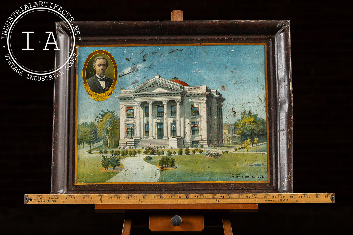 Early 20th Century "Modern Maccabee Temple" Self-Framed Tin Litho Sign