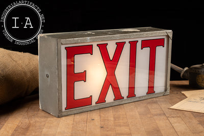 Vintage Lighted Exit Sign With White Glass