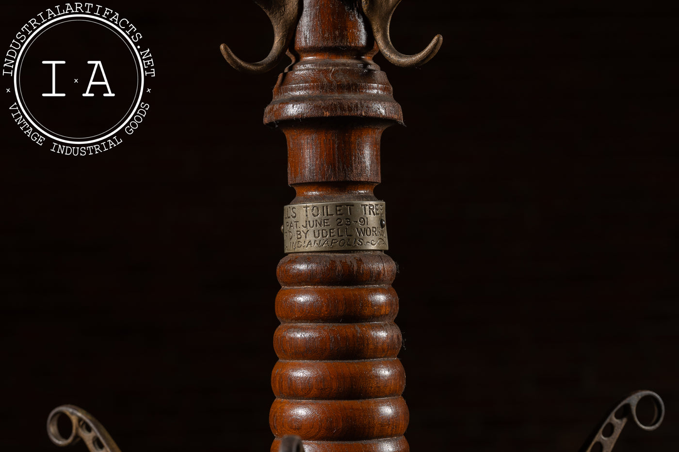 Late 19th Century Turned Oak and Cast Iron Coat Tree by Udell Works