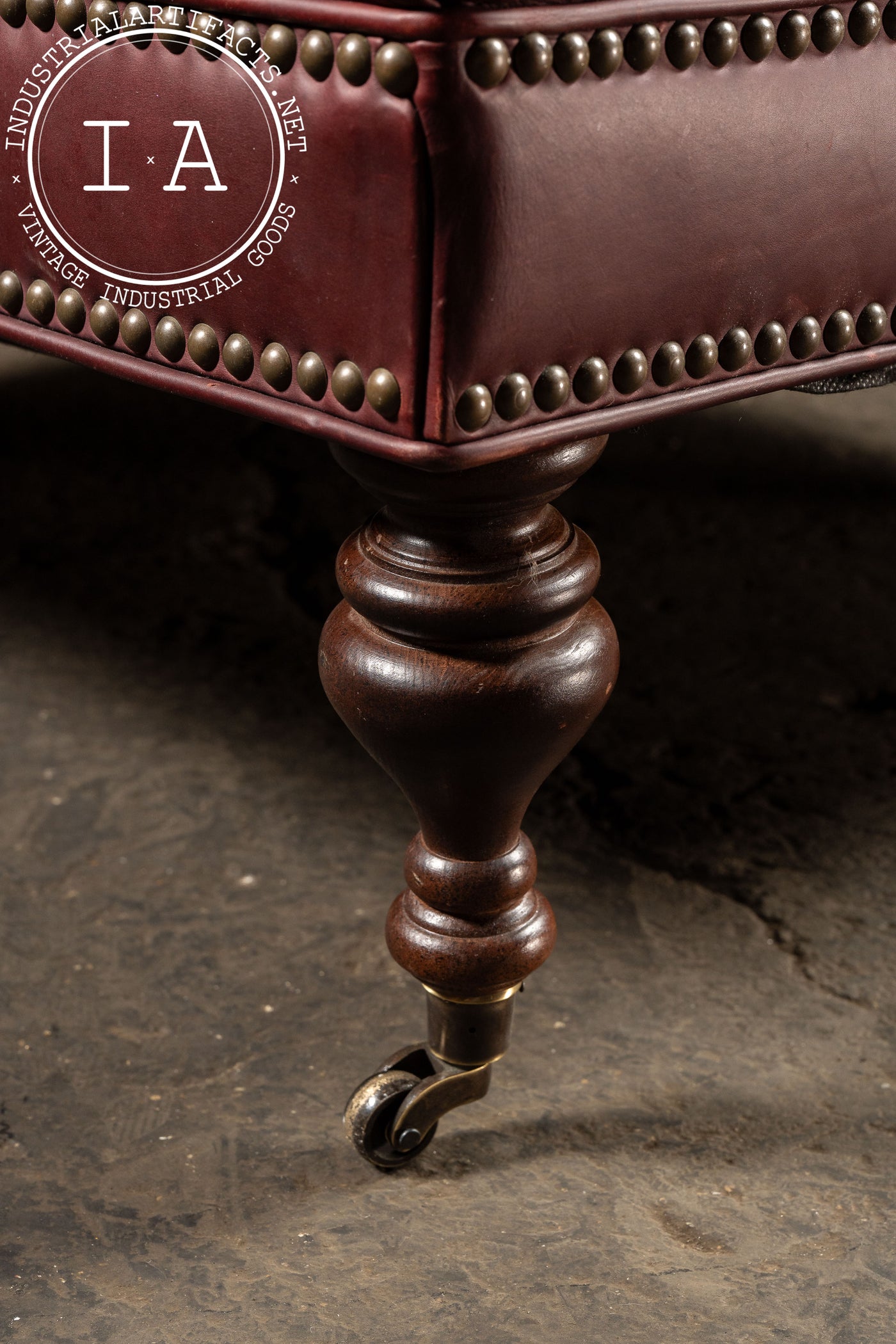 Large Tufted Leather Ottoman in Red