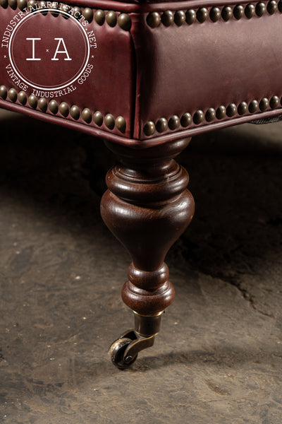 Large Tufted Leather Ottoman in Red