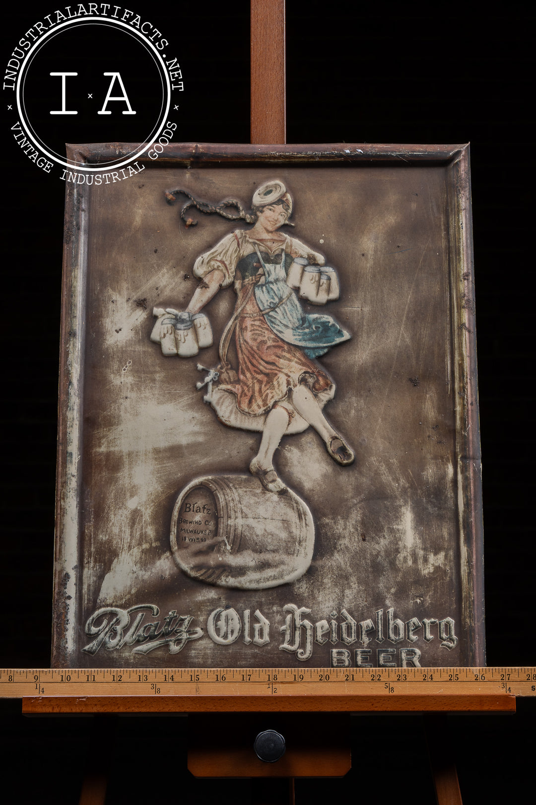 Blatz Old Heidelberg Beer Embossed Tin Advertising Sign