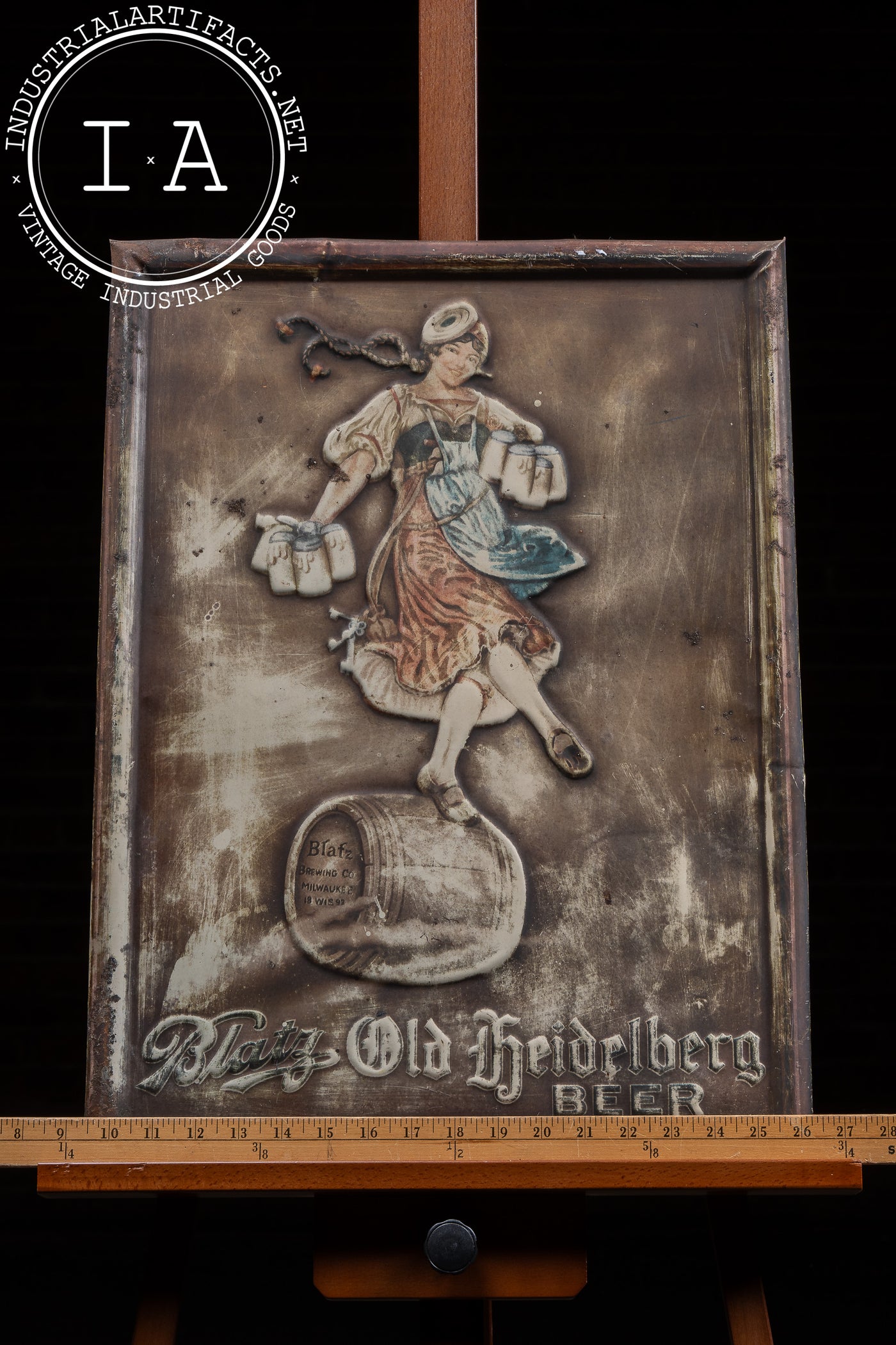 Blatz Old Heidelberg Beer Embossed Tin Advertising Sign