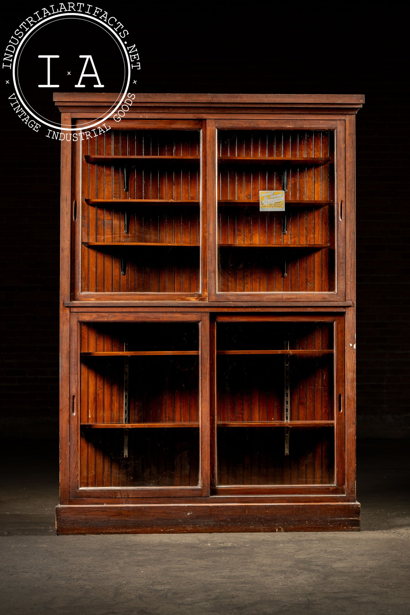 Antique Quarter Sawn Oak Merchandising Showcase Cabinet with Sliding Glass Doors
