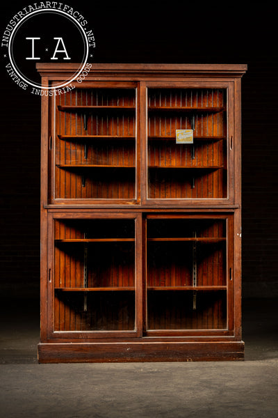 Antique Quarter Sawn Oak Merchandising Showcase Cabinet with Sliding Glass Doors