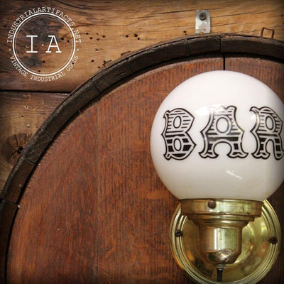 Vintage Barrel-Head “BAR” Wall Sconce with Milk Glass Globe