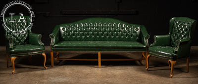 Vintage Tufted Leather Chesterfield Armchair in Emerald