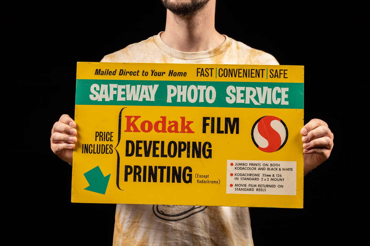 Vintage Double-Sided Safeway Kodak Film Developing Sign