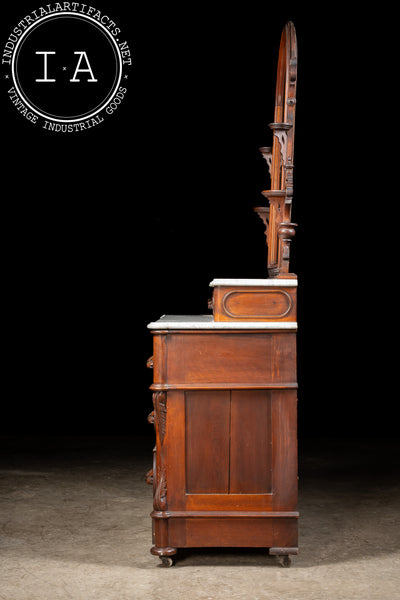 Late 19th Century Eastlake Victorian Walnut Dresser with Mirror and Marble Top