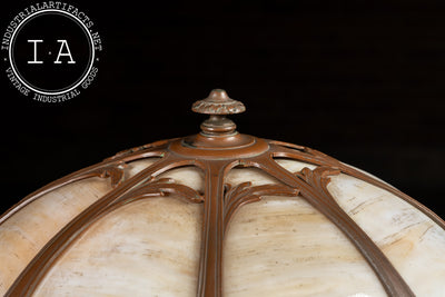 Antique Bronze and Slag Glass Table Lamp