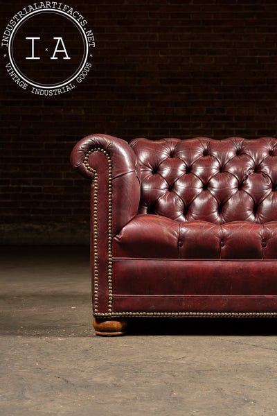 Vintage Tufted Leather Chesterfield Sofa in Burgundy