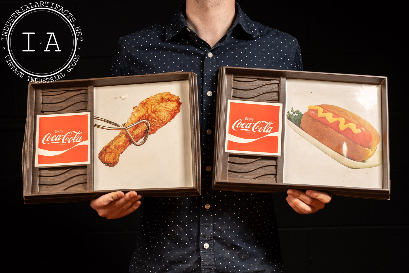 Pair of Vintage Vinyl Coke Fast Food Signs