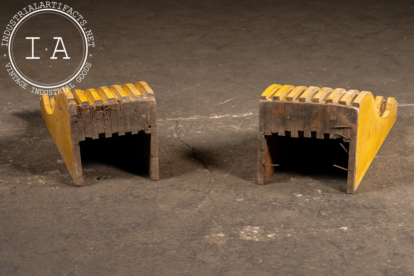 Set Of Two c. 1910 Craftsman Wooden Corbels In Mustard Yellow