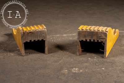 Set Of Two c. 1910 Craftsman Wooden Corbels In Mustard Yellow