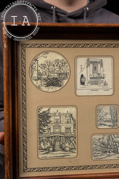 Framed DeKalb Illinois History Local Artist Sketch Print