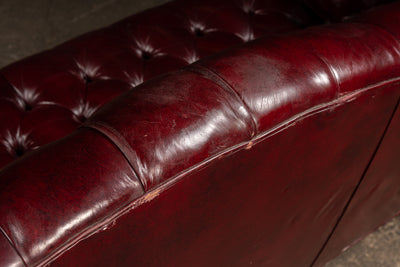 Vintage Chippendale-Style Camelback Chesterfield Leather Sofa in Oxblood