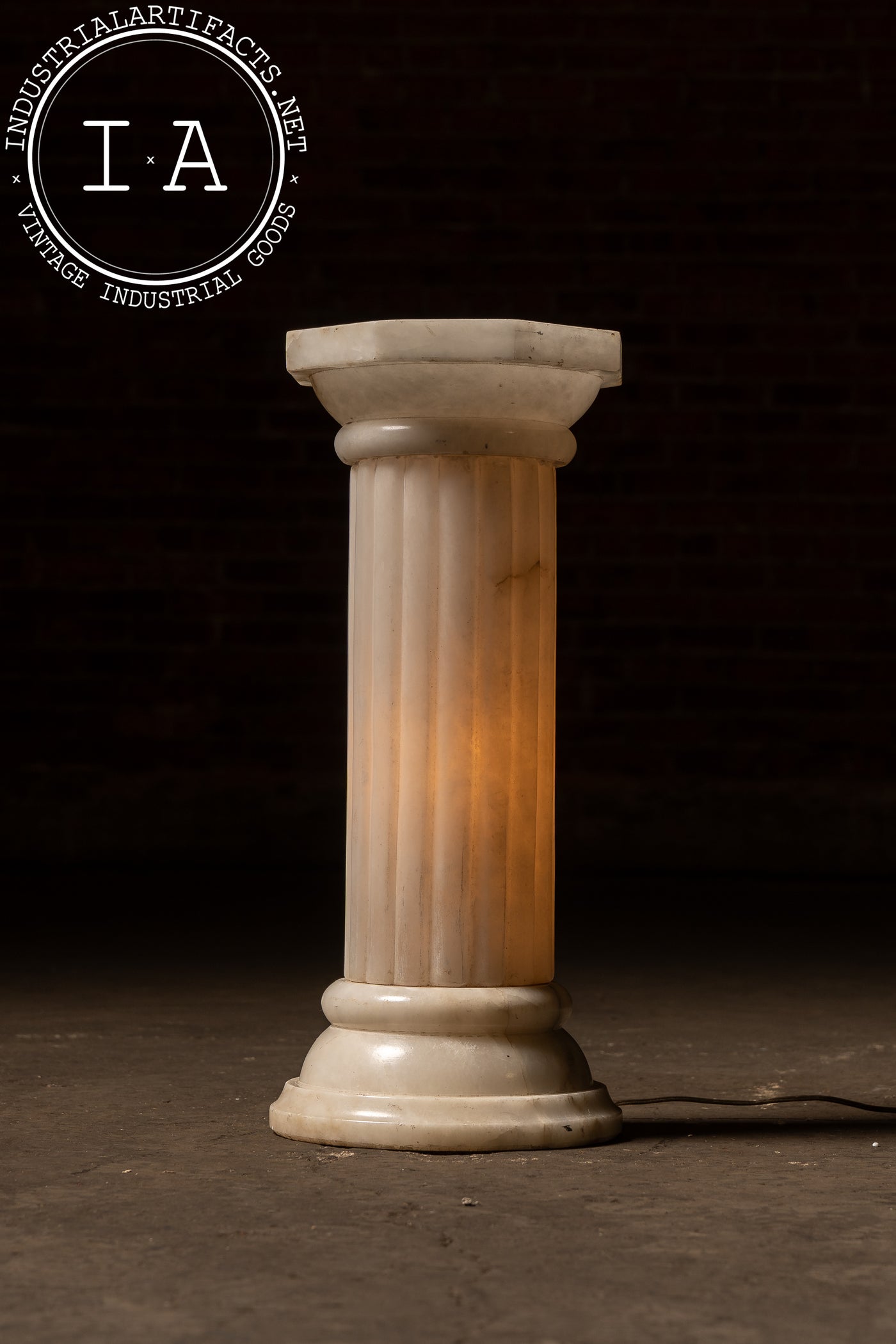 Illuminated Alabaster Doric Column Pedestal Lamp