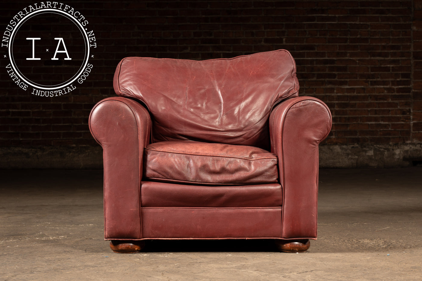 Red Leather Armchair with Ottoman