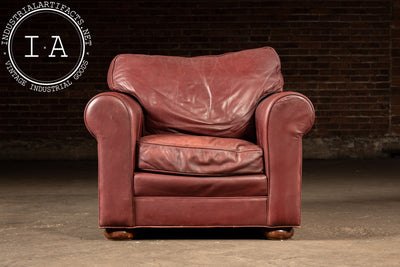 Red Leather Armchair with Ottoman