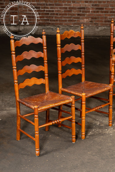 Set Of Seven Mid-Century French Country Ladder Back Chairs with Rush Seats
