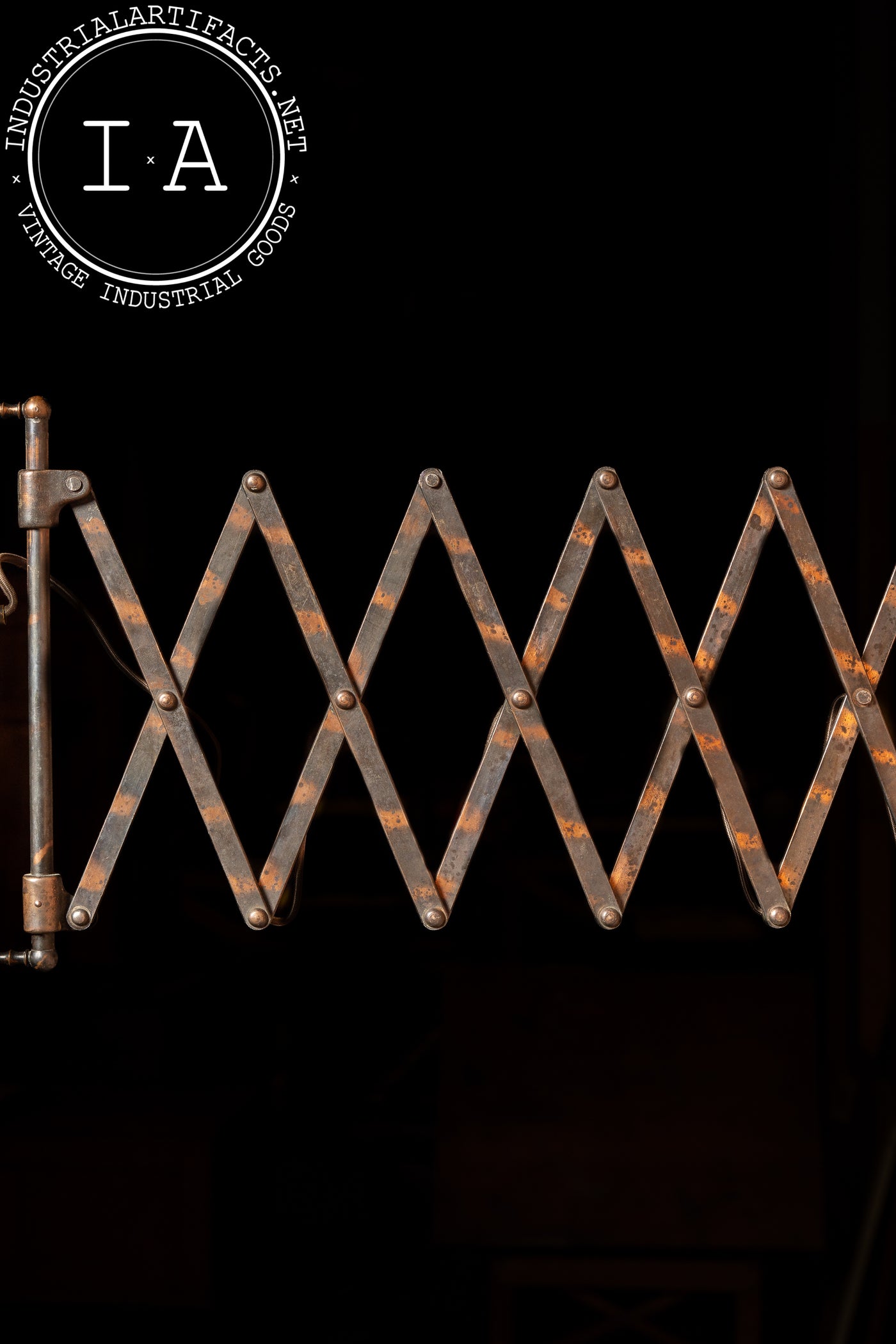 Antique Japanned Copper Scissor Arm Wall Lamp by F. W. Hardy