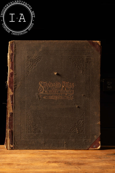 Early 20th Century Leather-Bound Standard Atlas of McHenry County, Illinois