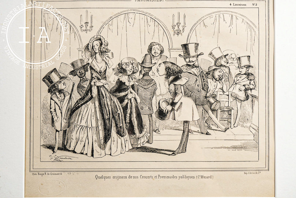 Framed 19th Century Satirical Lithograph by J. Traviès