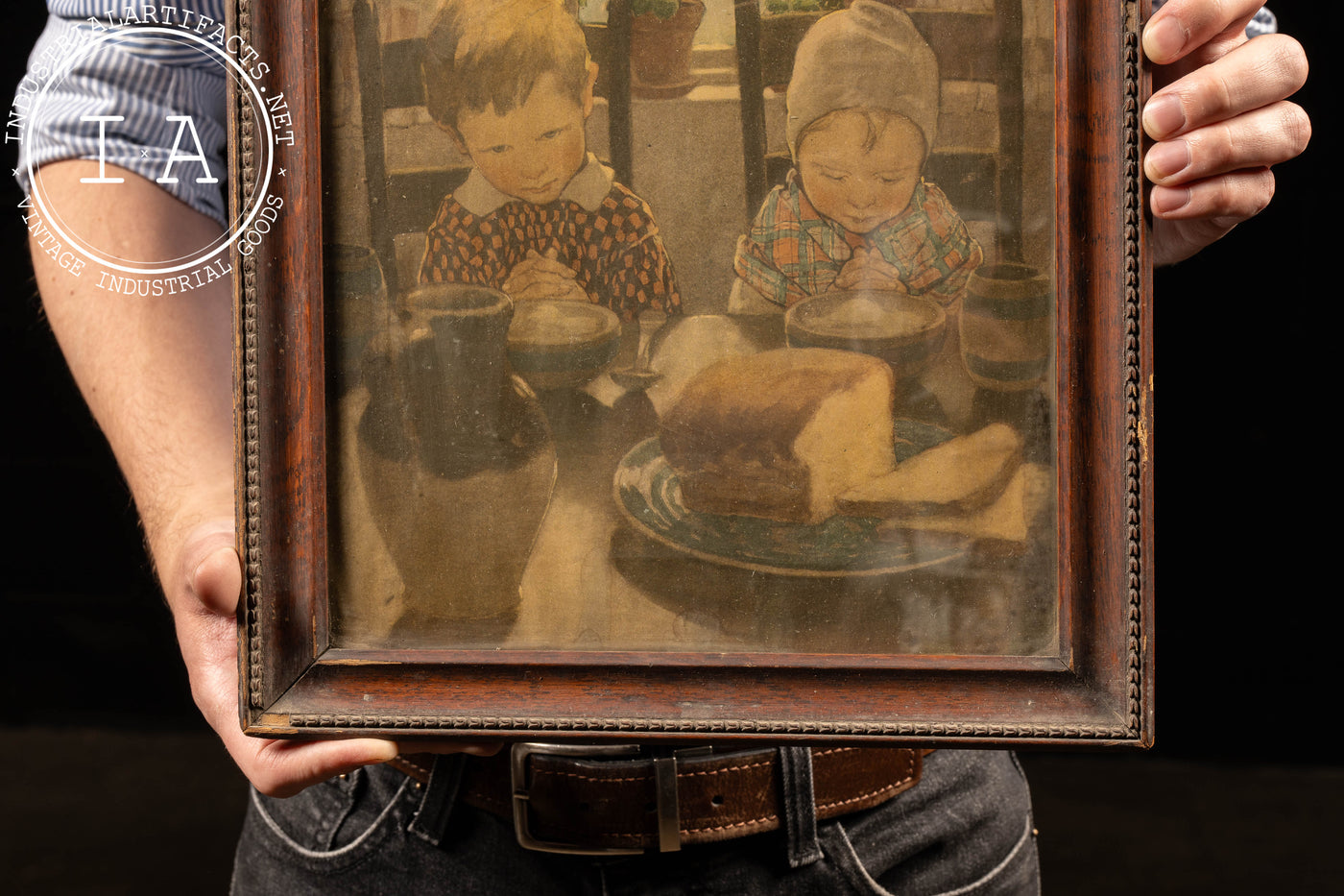 Children In Prayer | Early 20th Century Framed Litho Print