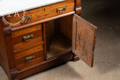 Late 19th Century Eastlake Victorian Walnut Commode Wash Stand with Marble Top