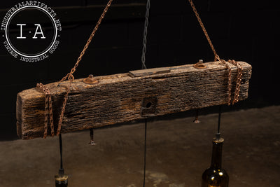 Reclaimed Bottle Chandelier with Rustic Beam Mount