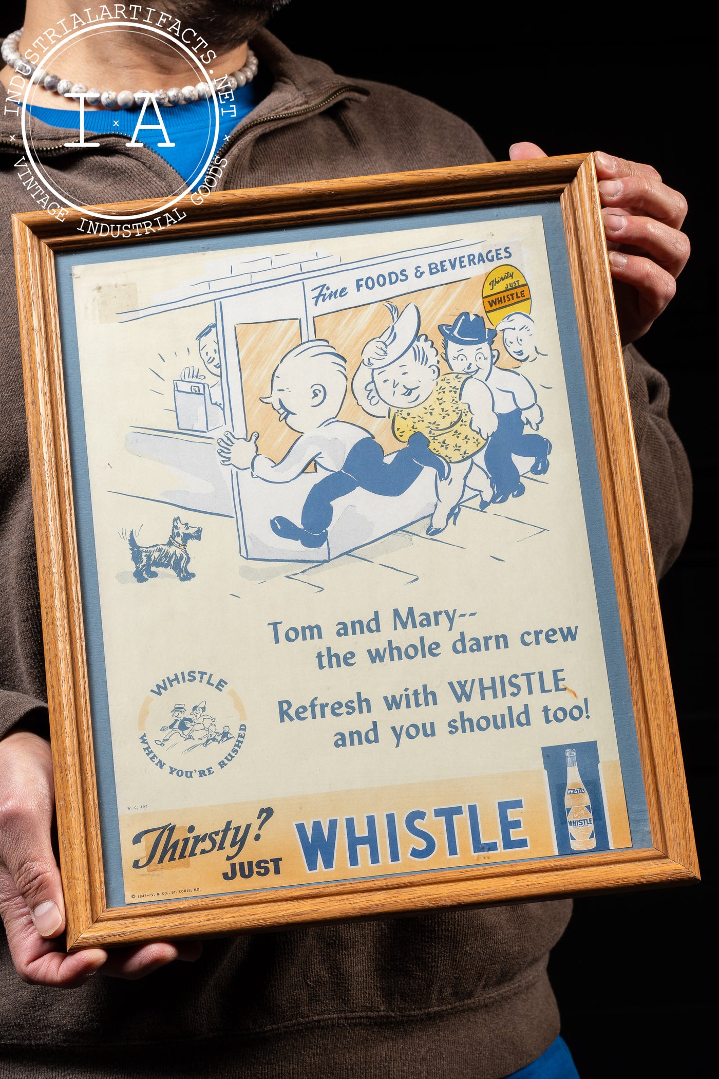 Vintage 1941 Whistle Soda Framed Cardstock Ad