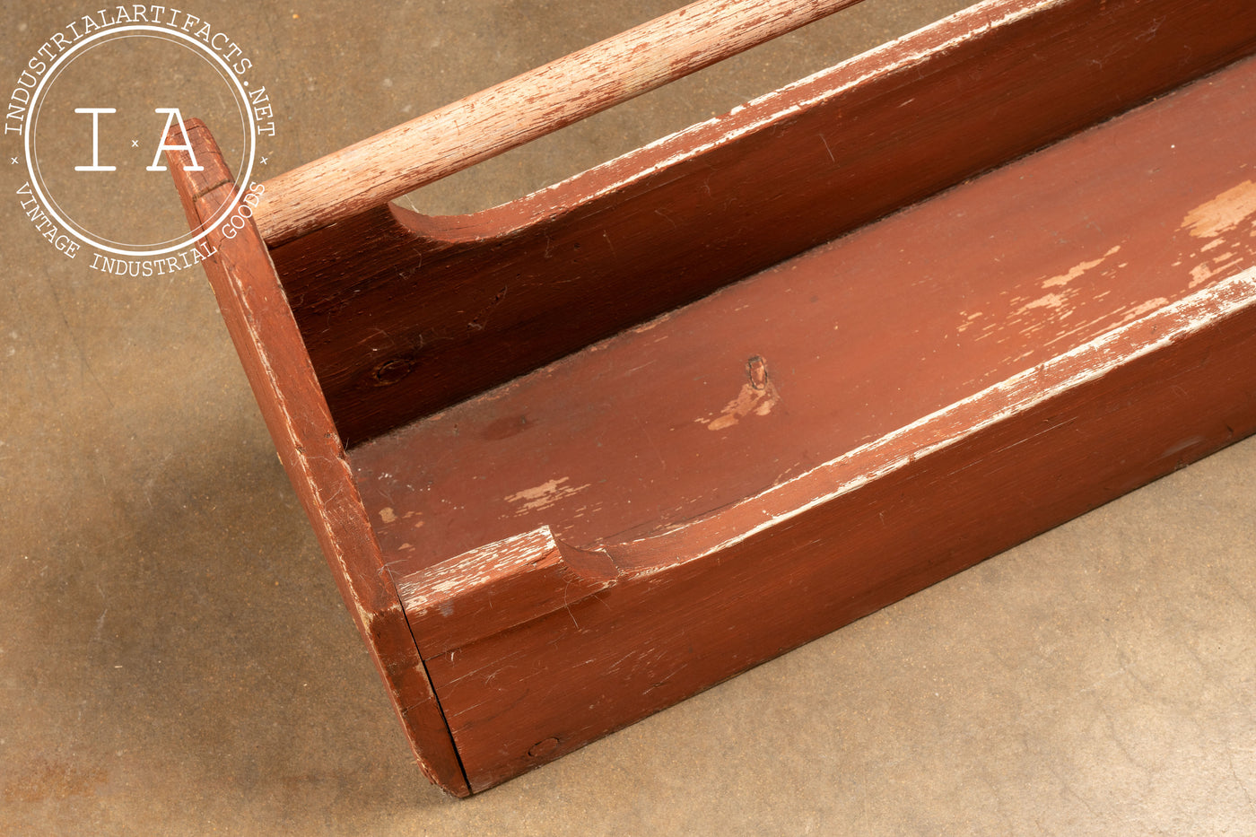 Large Early Wooden Toolbox in Red