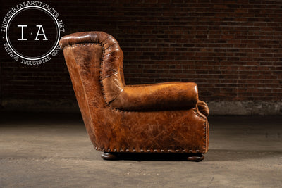 Full Grain Leather Churchill Chair with Ottoman by King Hickory in Brown