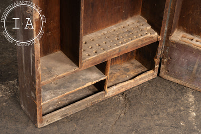 Antique Wooden Swing-Open Tool Cabinet