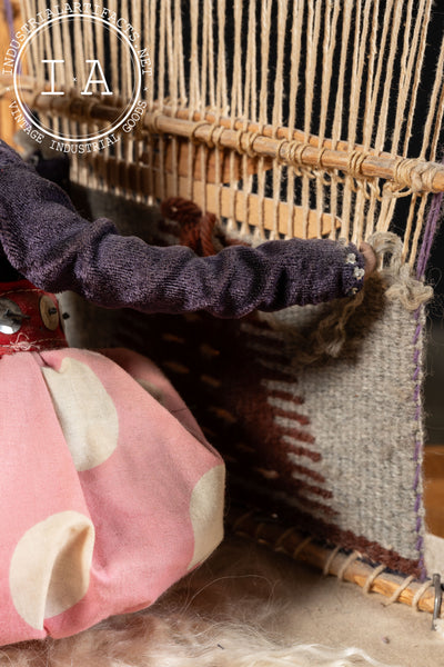 Vintage Indigenous Woman On Loom Sculpture
