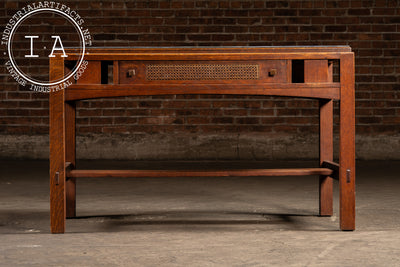 Early 20th Arts & Crafts Oak Library Table with Glass Top by Limbert