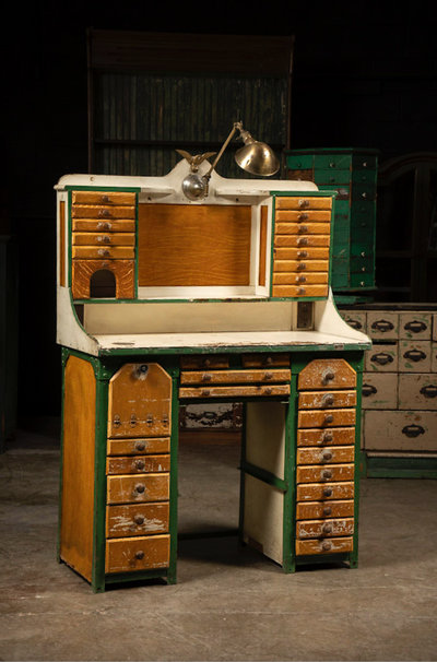 Early 20th Century Watchmaker's Desk with Faries Lamp