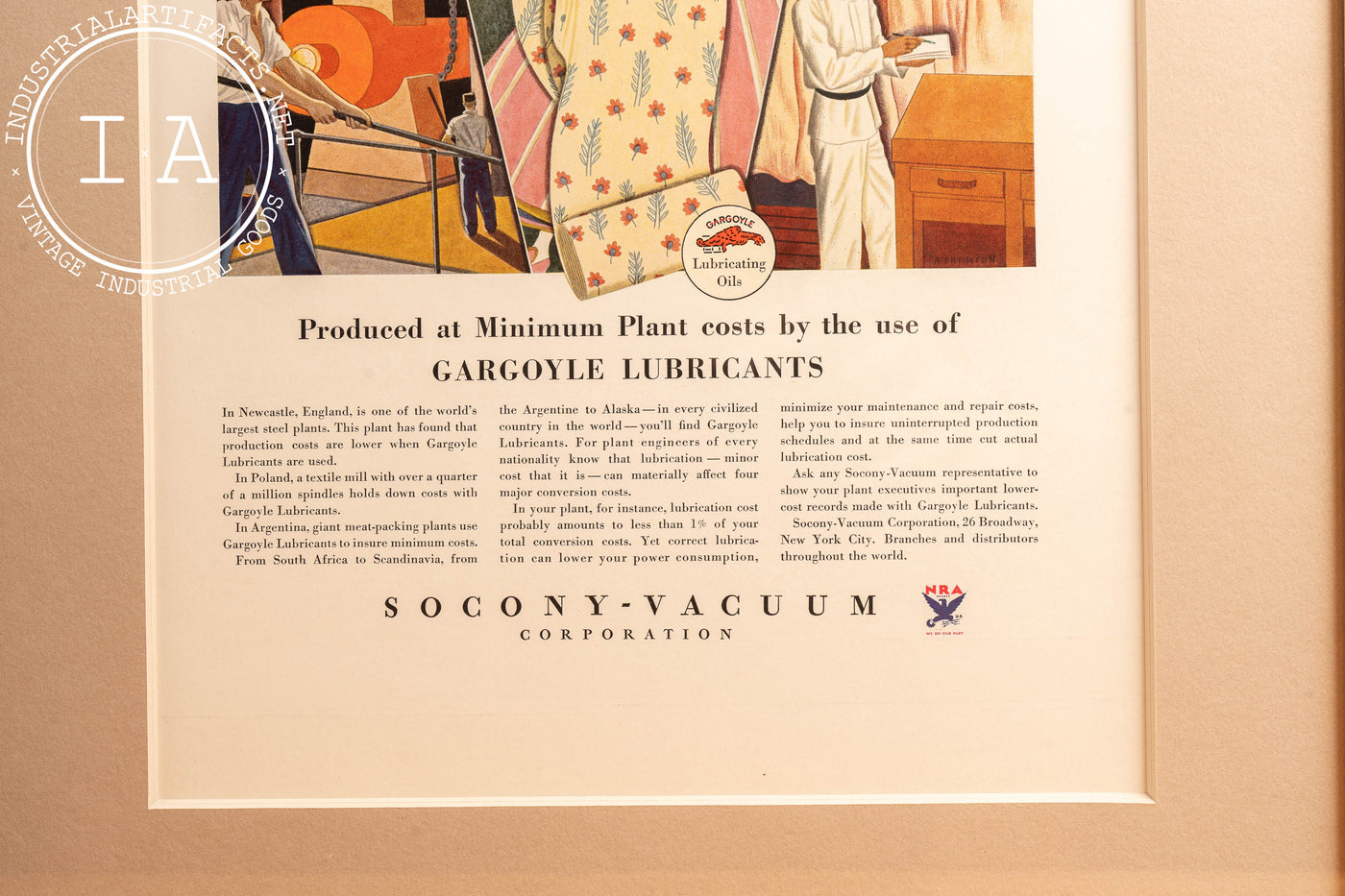c. 1930 Framed Socony Vacuum Pegasus NRA Ad