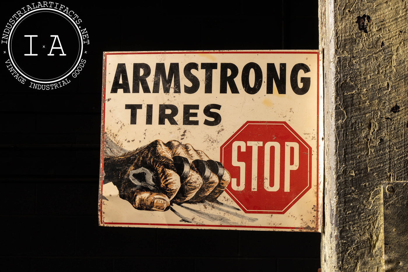 Vintage Armstrong Tires Double-Sided Tin Flange Service Station Sign