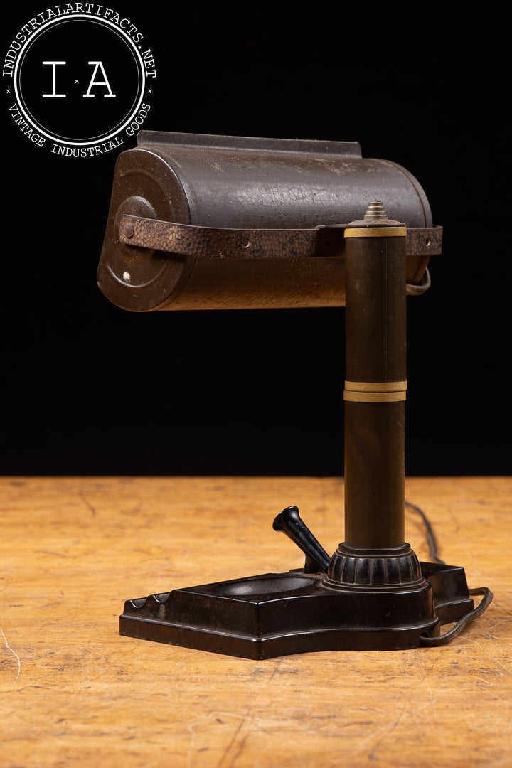 Vintage Art Deco Bakelite and Metal Desk Lamp With Pen Rest by