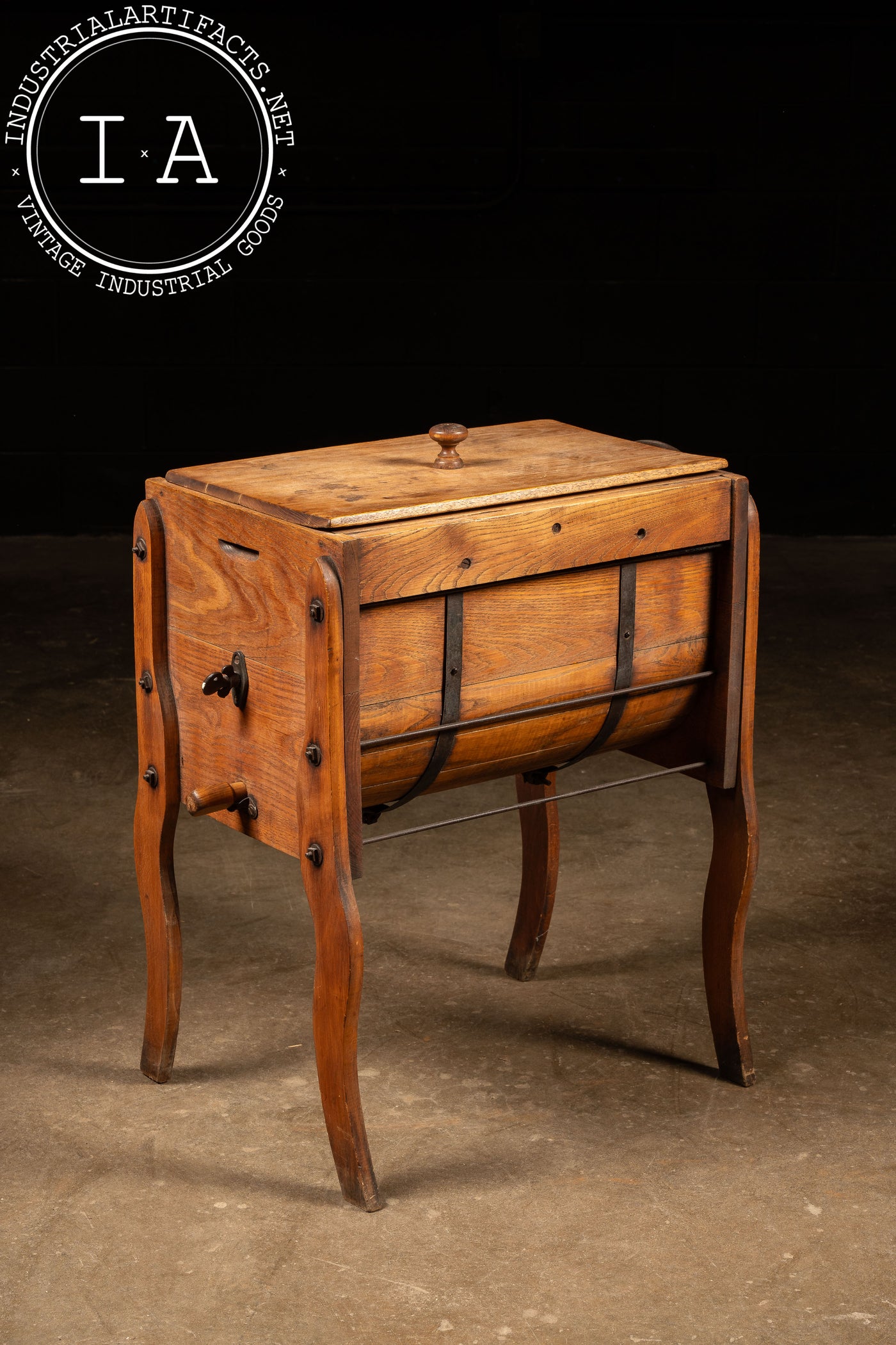 Late 19th Century Self-Standing Wooden Butter Churn