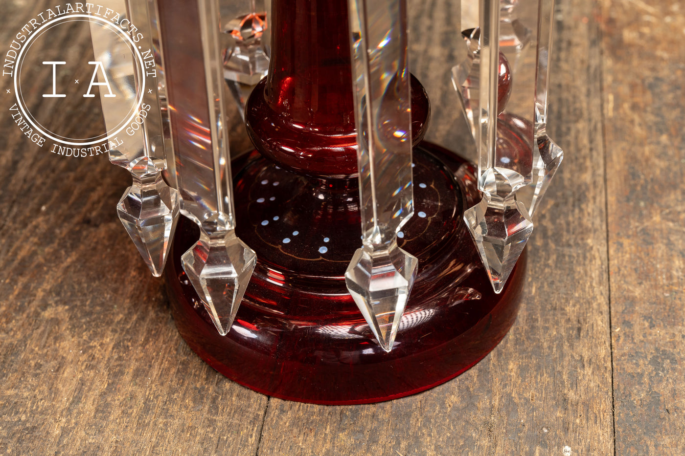 Pair of 19th Century Bohemian Ruby Glass Mantle Lusters with Prisms